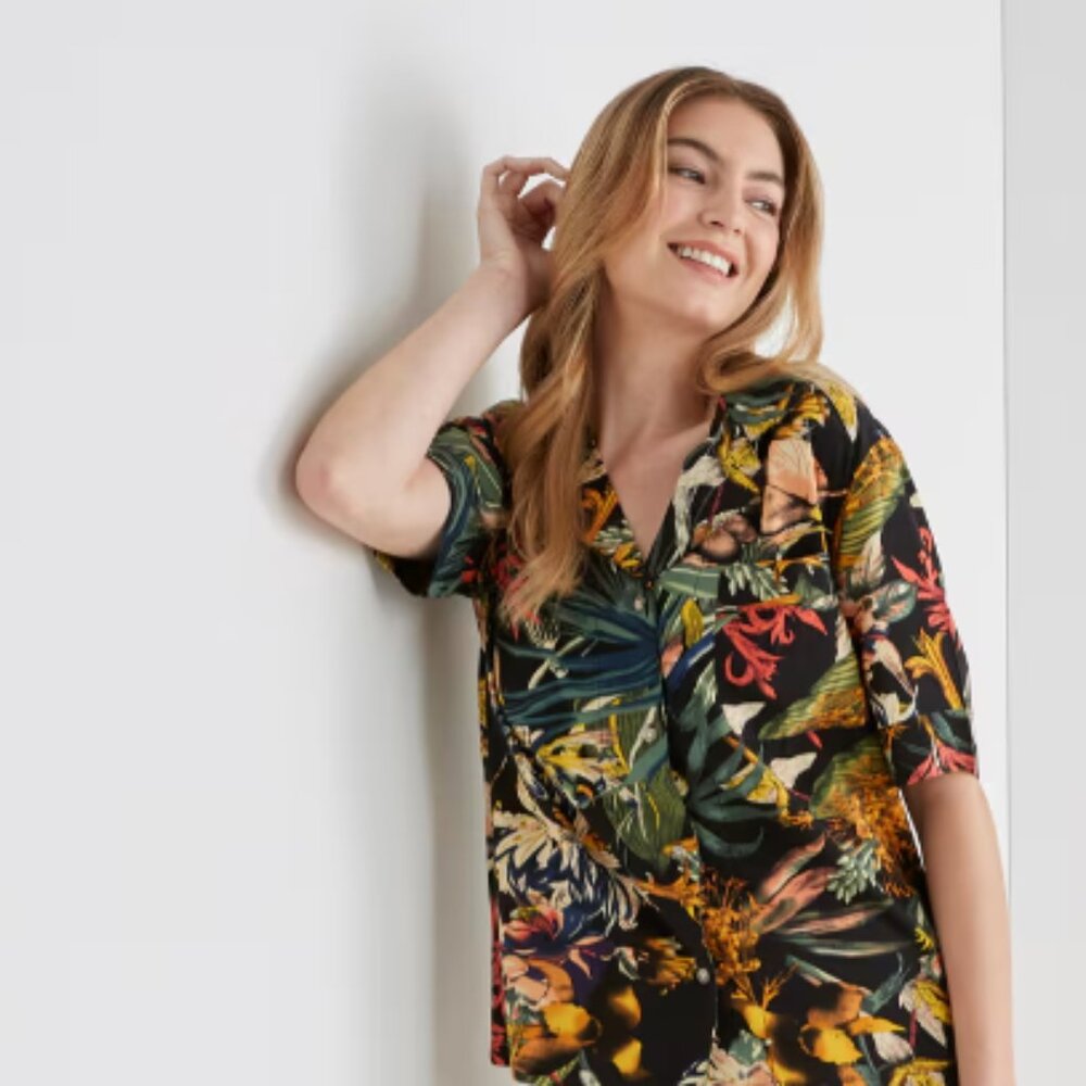 Zara Basics Floral Button Down Shirt